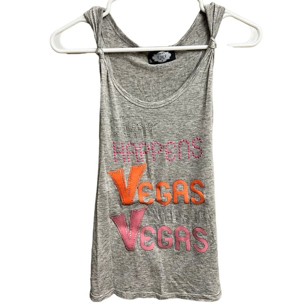 What Happens In Vegas Stays In Vegas Gray Studded Bling Tank Size Medium